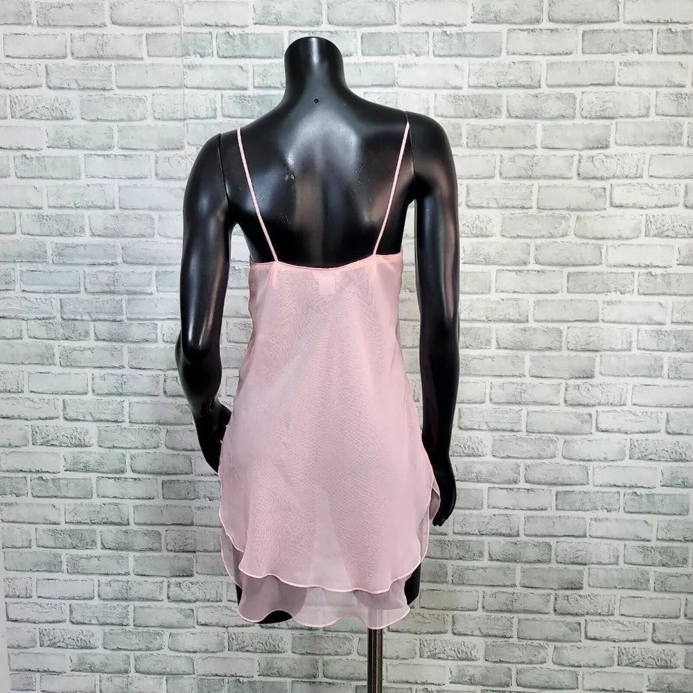 Vintage 90s Fantasies Morgan Taylor Womens S Pink Chiffon Sheer Nightie‎ Chemise